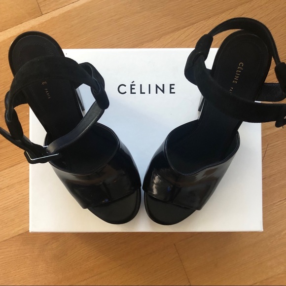 Céline Split Wedge Sandal Black Size 38 - Picture 1 of 7